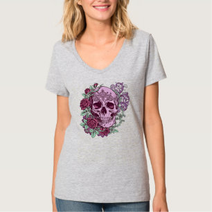 Lavendel Schedel Met Rozen Goth Design T-shirt