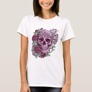 Lavendel Schedel Met Rozen Goth Design T-shirt