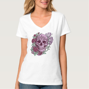 Lavendel Schedel Met Rozen Goth Design T-shirt