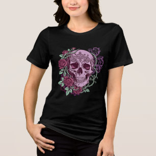 Lavendel Schedel Met Rozen Goth Design Tri-Blend Shirt