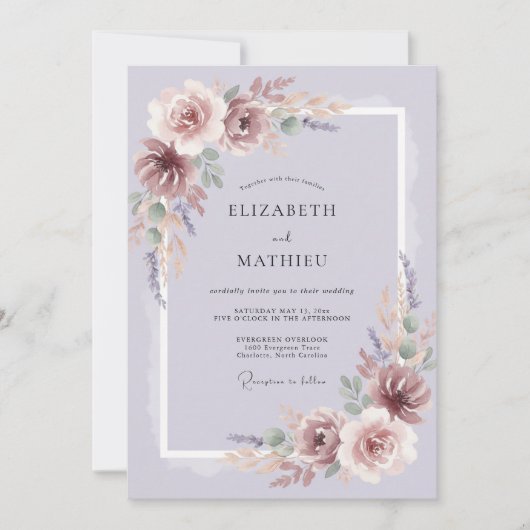 Lavendel Schilderachtige Romantische Bruiloft Kaart (Voorkant)