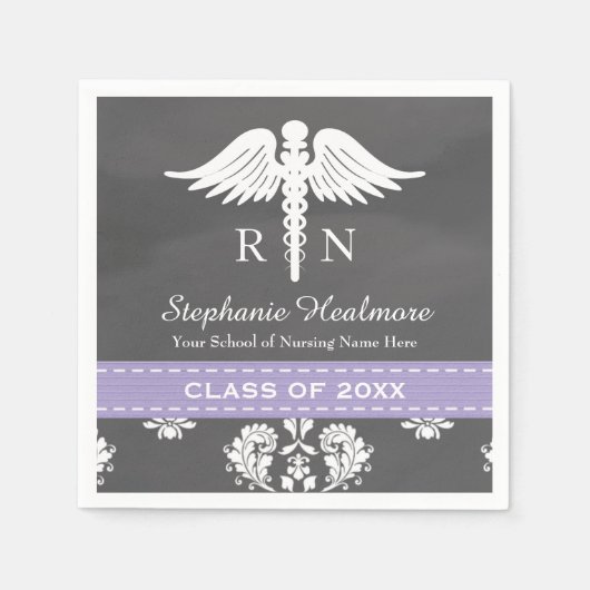 Lavendel schoolbord Caduceus Nurse Afstuderen Servet (Voorkant)