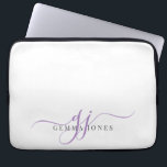 Lavendel Script Monogram Initialen minimalistisch Laptop Sleeve<br><div class="desc">Een chique modern stijlvol lavendel script initialen monogram op wit,  met een dramatisch script initiaal met swashes en je volledige naam in een modern serif type.</div>