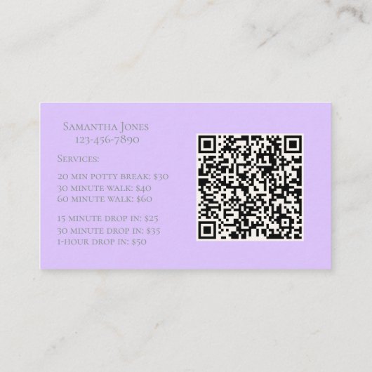 Lavendel Script Visitekaartje QR Code Service Menu (Achterkant)