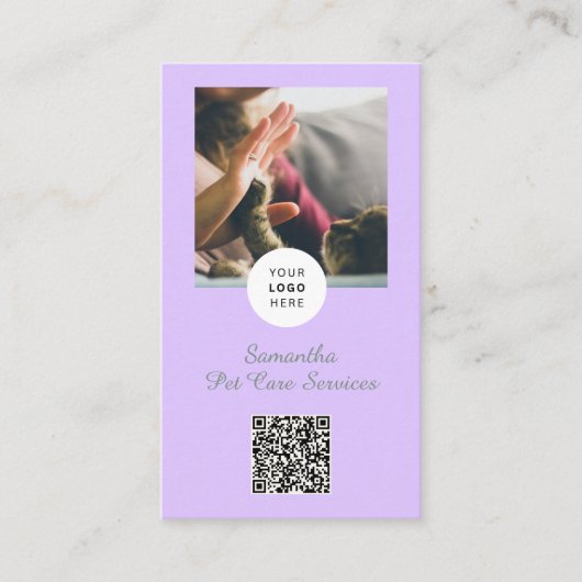 Lavendel Script Zakelijke Kaart QR Code Service Me Visitekaartje (Voorkant)