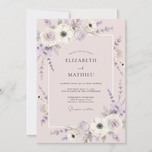 Lavendel Serene Blossom Bruiloft Kaart (Voorkant)