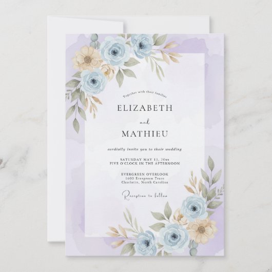 Lavendel Serene Watercolor Bruiloft Kaart (Voorkant)