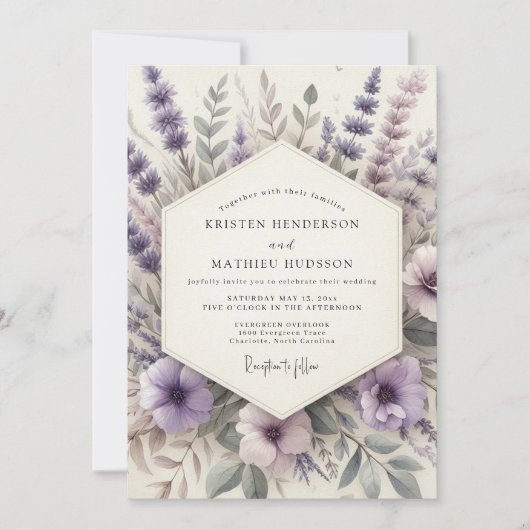 Lavendel Serene Weiland Bruiloft Kaart (Voorkant)