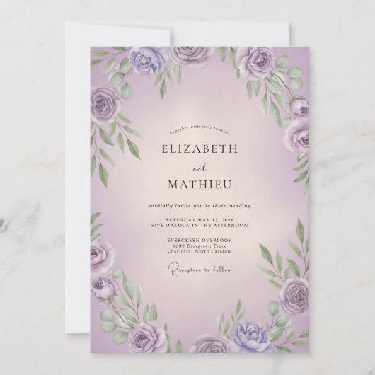 Lavendel Sering Blad Bruiloft Kaart (Voorkant)