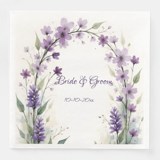 Lavendel Sering Bloem Bruiloft Servet (Voorkant)