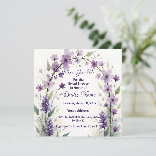 Lavendel Sering Bloemboog Bruidsdouche Kaart (Staand voorkant)