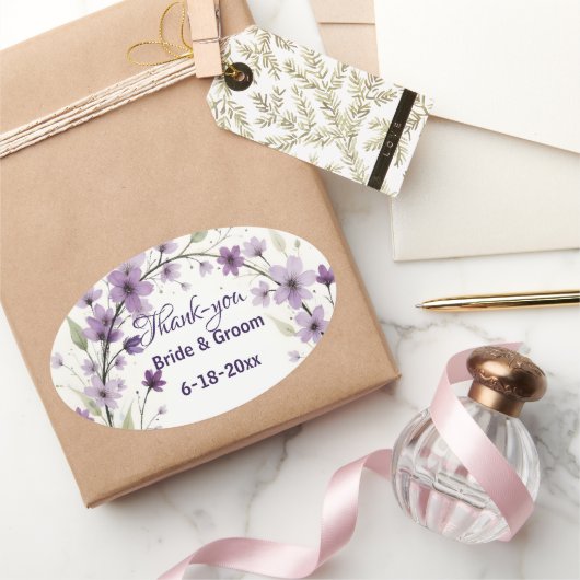Lavendel Sering Bloemboog Bruiloft Ovale Sticker (Geschenken)