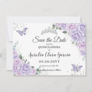 Lavendel Sering Bloemige Quinceañera 15 Save the D Notitiekaartje