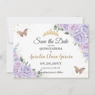 Lavendel Sering Bloemige Quinceañera 15 Save the D Notitiekaartje