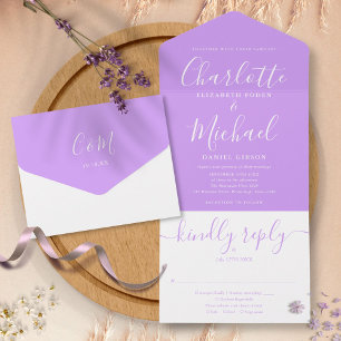Lavendel Sering Elegant Script Minimalistische Tro All In One Uitnodiging