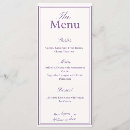 Lavendel Sering Menu Kaart, bruiloften, dinerfeest (Voorkant)