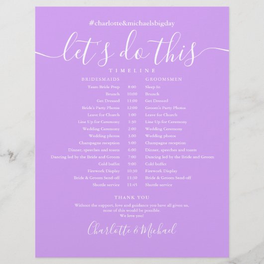 Lavendel Sering Modern Trouwschema Tijdschema (Voorkant)