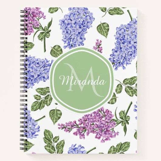 Lavendel Sering Monogram Naam Notitieboek (Voorkant)