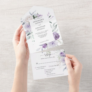 Lavendel Sering Paarse Pioen Groene Bloemen Bruilo All In One Uitnodiging