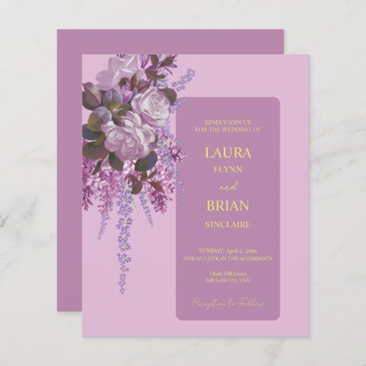 Lavendel, Sering, Rozen, Trouwkaart op budget (Voorkant / Achterkant)