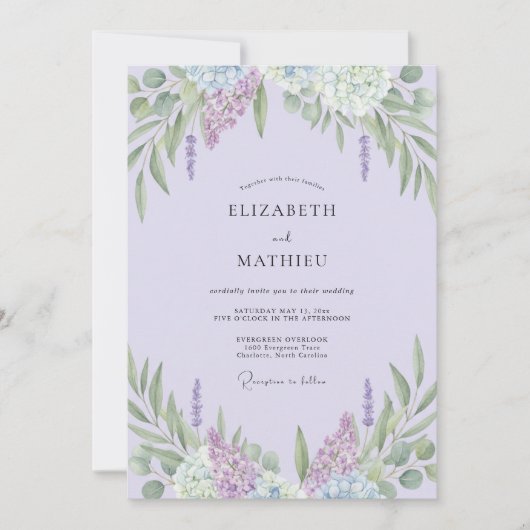 Lavendel Sering Tak Eucalyptus Bruiloft Kaart (Voorkant)