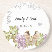Lavendel Sering Vintage Liefdesvogels Onderzetters (Voorkant)