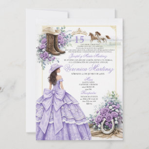 Lavendel Sering Westerse Quinceañera Uitnodiging