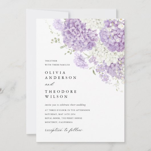 Lavendel Sering Wit Bloem Bruiloft Kaart (Voorkant)