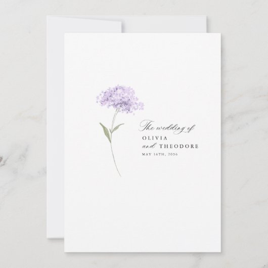 Lavendel Sering Wit Bloem Bruiloft Kaart (Achterkant)