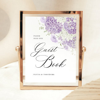 Lavendel Sering Wit Bloemig Gastboek Huwelijk Reclamebord Met Voetstuk