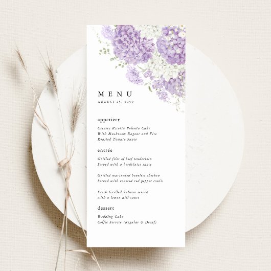 Lavendel Sering Wit Bloemig Huwelijksfeest Menu