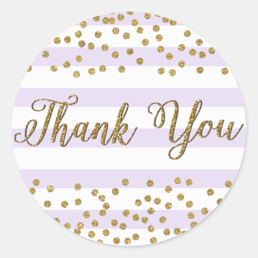 Lavendel Sering Wit Goud Confetti Feest Bedankt Ronde Sticker (Voorkant)