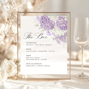Lavendel Sering Witte Bloemige Bruiloftsbarmenu Reclamebord Met Voetstuk