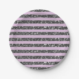 Lavendel Seringpaars Paars Zilver Glitter Strepen  Papieren Bordje