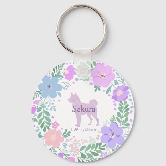 Lavendel Shiba Inu Silhouet  Aangepaste naam & fot Sleutelhanger (Voorkant)