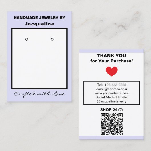 Lavendel Sieraden Oorbellen QR Code Visitekaartje (Voorkant / Achterkant)