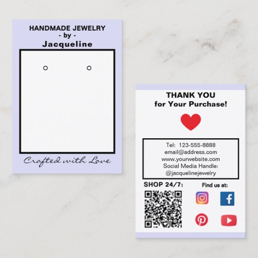 Lavendel Sieraden Oorbellen Sociale QR Code Visitekaartje (Voorkant / Achterkant)