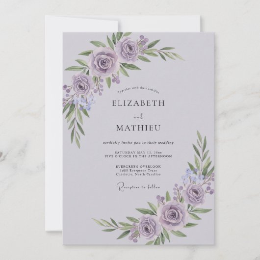 Lavendel sierlijke botanische bruiloft kaart (Voorkant)