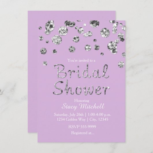 Lavendel Silver Glitter Bruids Douche Uitnodiging (Voorkant / Achterkant)