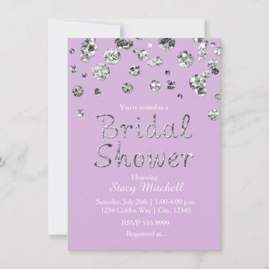 Lavendel Silver Glitter Bruids Douche Uitnodiging (Voorkant)