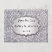 Lavendel Silver Grunge Damask Bewaar de datum Aankondigingskaart (Voorkant)