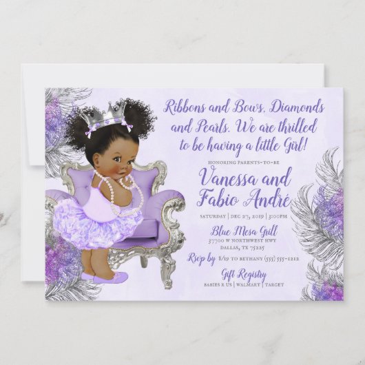 Lavendel Silver Princess Baby shower Kaart