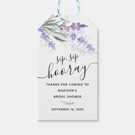 Lavendel Sip Sip Hoera Bruidsfeest Favor Cadeaulabel (Voorkant)
