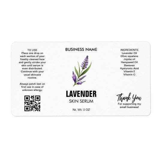 Lavendel Skin Serum Sjabloon Labels (Voorkant)