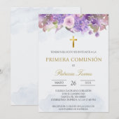 Lavendel Spaanse eerste communie Uitnodiging (Voorkant / Achterkant)