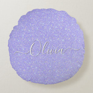 Lavendel Sparkle Soft Pastel Aangepaste naam Rond Kussen
