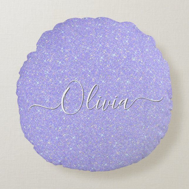 Lavendel Sparkle Soft Pastel Aangepaste naam Rond Kussen (Voorkant)