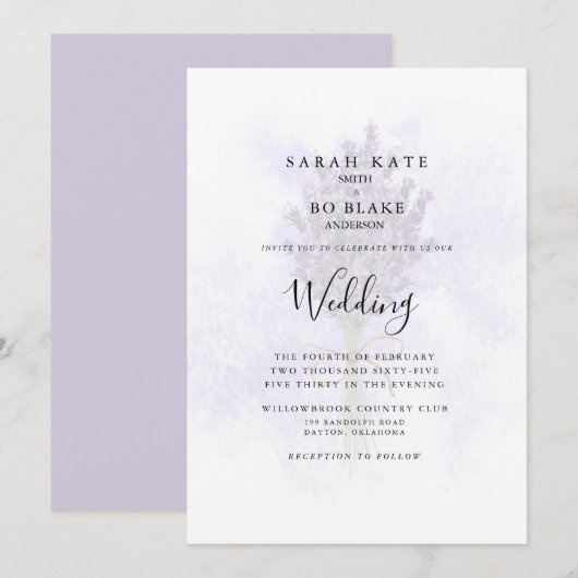 Lavendel Spetterend Bloem Motief Trouwkaart Geen O Kaart (Voorkant / Achterkant)