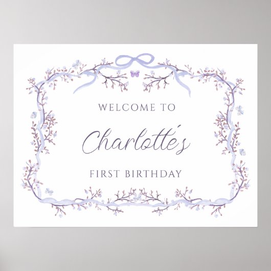 Lavendel Spring Garden 1st Birthday Welcome Sign Poster (Voorkant)