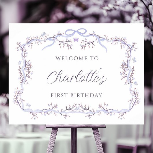 Lavendel Spring Garden 1st Birthday Welcome Sign Poster
